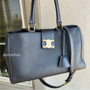 Celine Calfskin Leather Medium Triomphe Appoline Tote Shoulder Bag